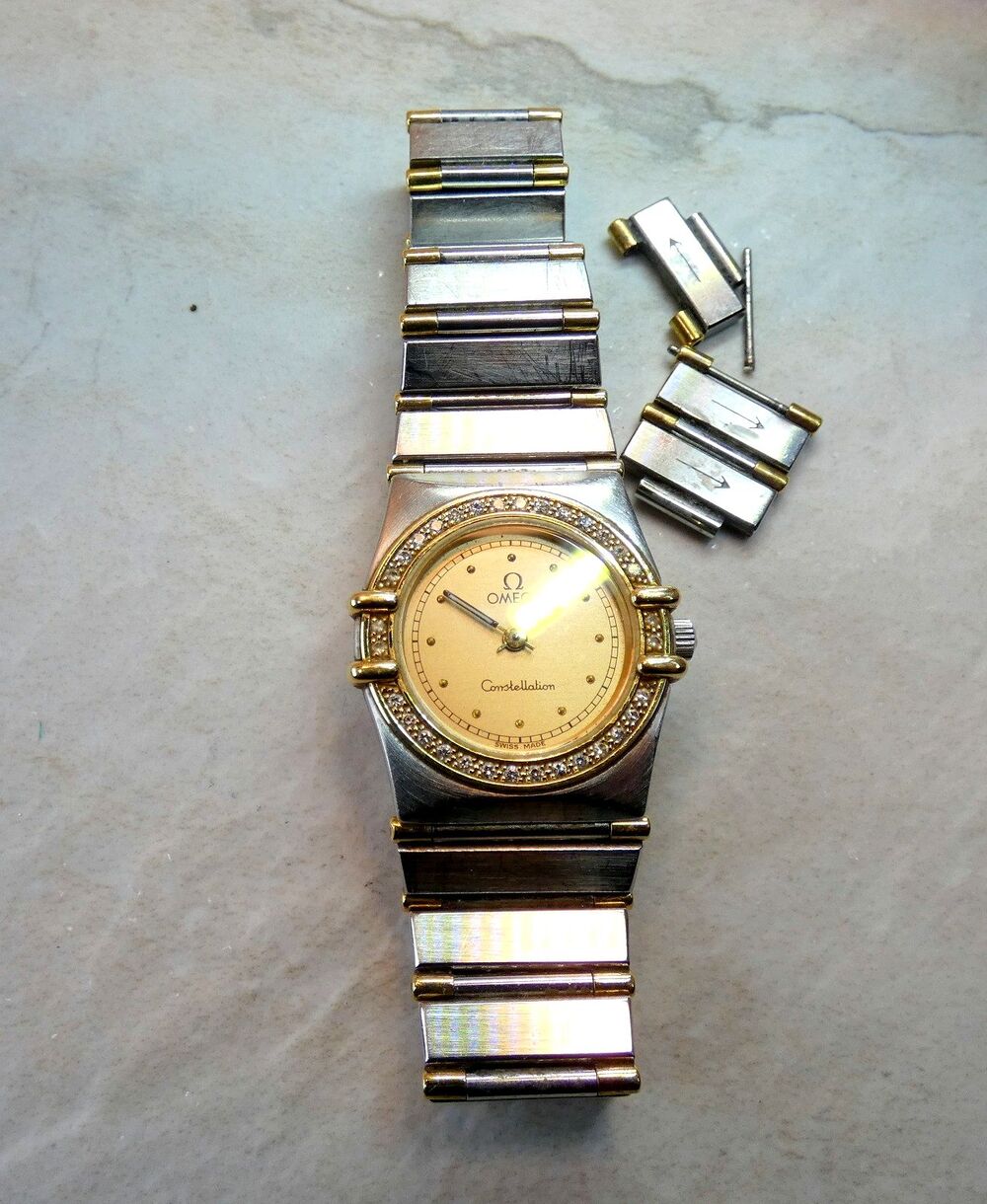 Omega Constellation Watch Two-Tone Steel & 18K Gold Diamond Bezel 6104/465